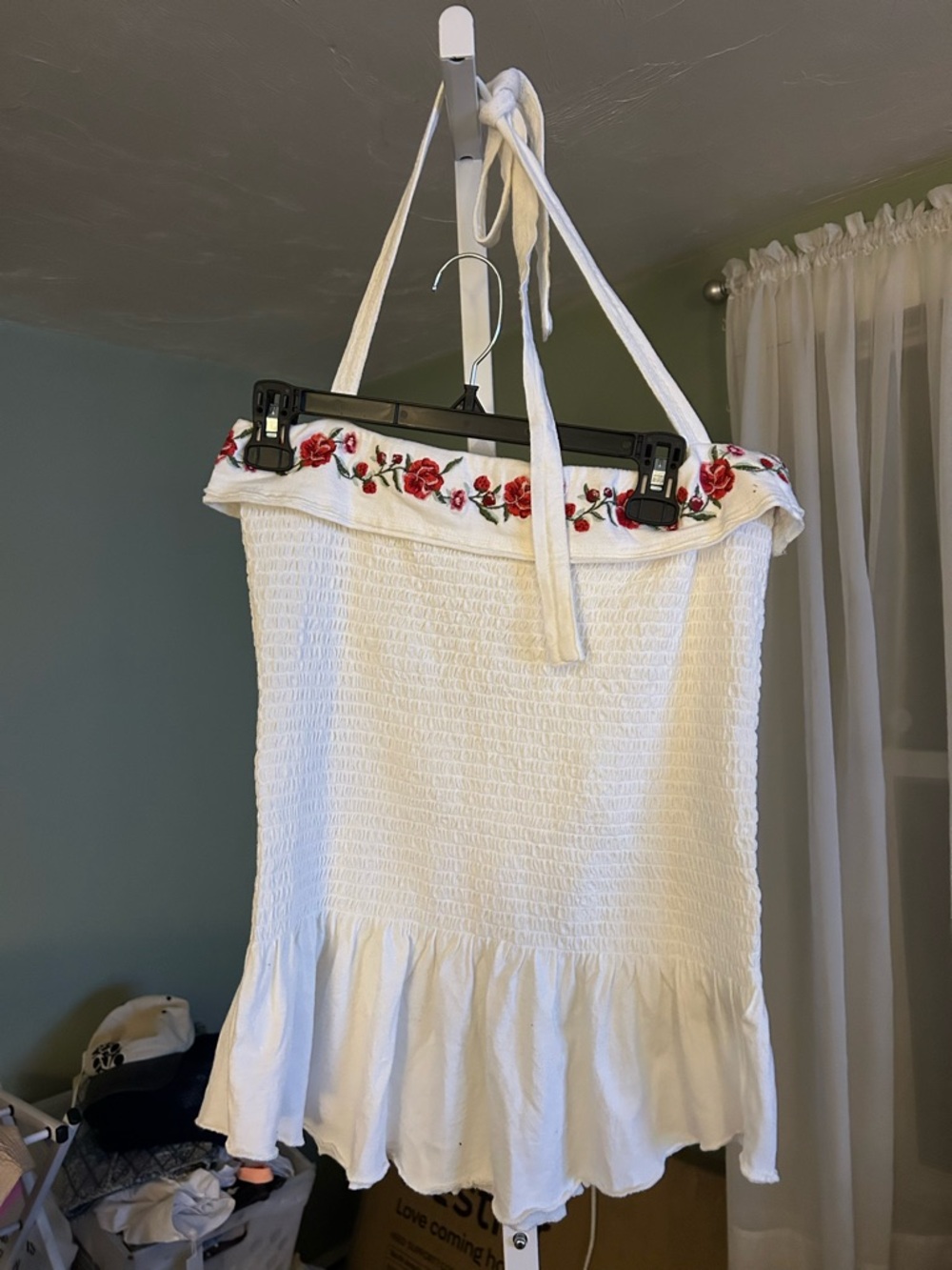 Free People Women's White Halter top with Red Rose Embroidery - Picture 2 of 4